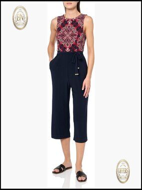 Bandana Tie Waist Sleeveless Jumpsuit, Polyester Spandex Blend